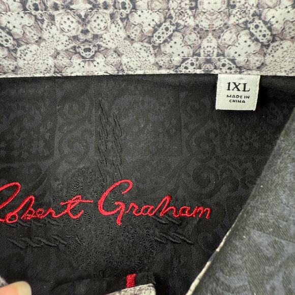 Robert Graham Button Up Shirt Men's 1XL Black Bayview Paisley Jacquard Flip Cuff - Picture 5 of 6